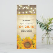 rustieke jute zonnebloemen lichten bruiloft progra programmakaart (Staand voorkant)