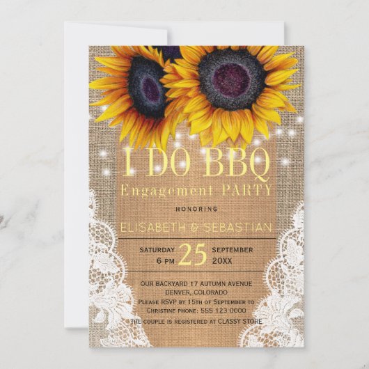 Rustieke jute zonnebloemen lichten en kant I DO BB Kaart (Voorkant)