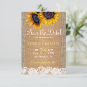 Rustieke jute zonnebloemen redden de datum bruilof save the date (Staand voorkant)