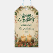 Rustieke kaars Pinecone Kerstmis Cadeaulabel (Achterkant)