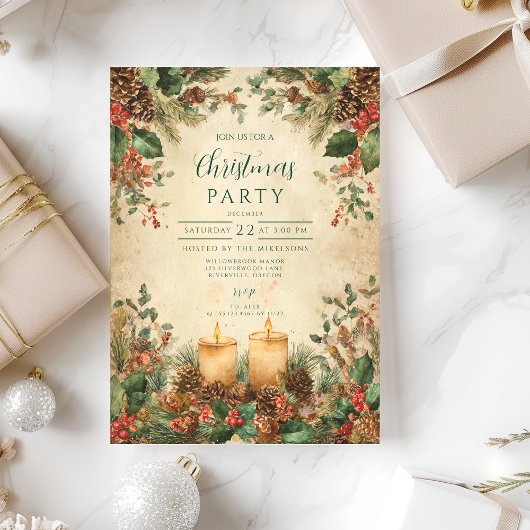 Rustieke kaars Pinecone Kerstmis Feestdagenkaart