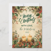 Rustieke kaars Pinecone Kerstmis Feestdagenkaart (Voorkant)