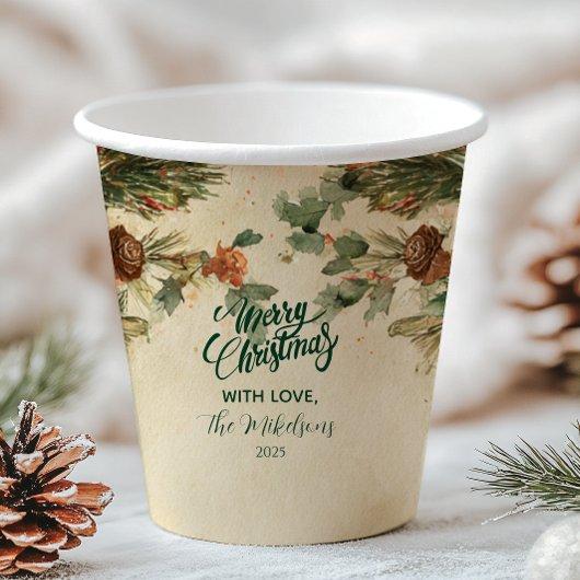 Rustieke kaars Pinecone Kerstmis Papieren Bekers