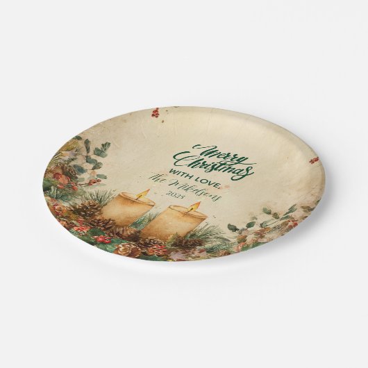 Rustieke kaars Pinecone Kerstmis Papieren Bordje (Gekanteld)