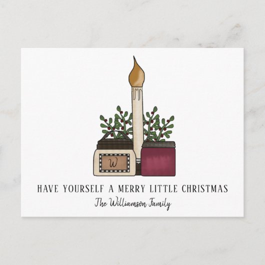 Rustieke kaarsen en bessen Kerstmis Feestdagenkaart (Voorkant)