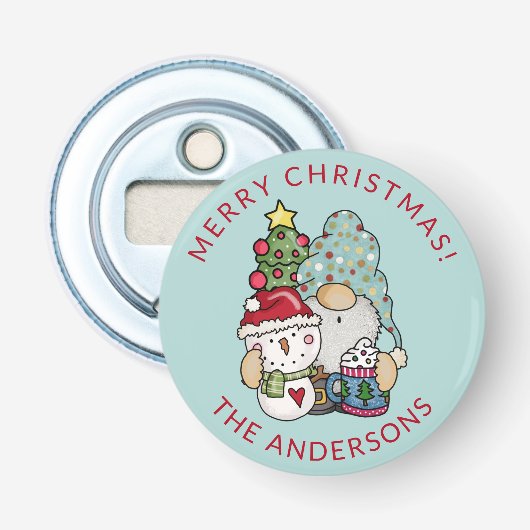 Rustieke Kabouter Sneeuwman Kerst Flesopener Button Flesopener (Voorkant)