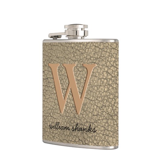 Rustieke kaki faux leer monogram naam baas heupfles (Links)