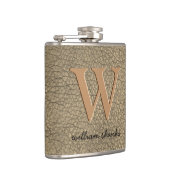 Rustieke kaki faux leer monogram naam baas heupfles (Rechts)