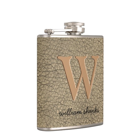 Rustieke kaki faux leer monogram naam baas heupfles (Rechts)