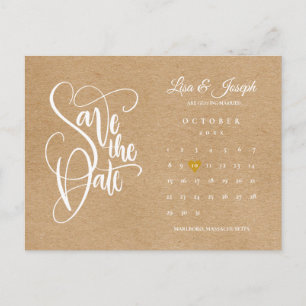 Rustieke kalender gouden hart save the date ansich briefkaart