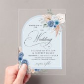 Rustieke kalligrafie Boho Dusty Blue Pampas bruilo Acryl Uitnodigingen (Insitu (Draagbaar))