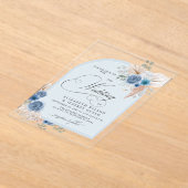 Rustieke kalligrafie Boho Dusty Blue Pampas bruilo Acryl Uitnodigingen (Laagn)