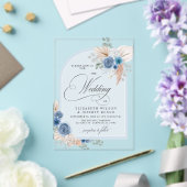 Rustieke kalligrafie Boho Dusty Blue Pampas bruilo Acryl Uitnodigingen (Insitu (Huwelijk))