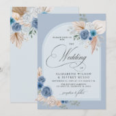 Rustieke kalligrafie Boho Dusty Blue Pampas bruilo Kaart (Voorkant / Achterkant)