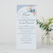 Rustieke kalligrafie Boho Dusty Blue Pampas bruilo Programmakaart (Staand voorkant)