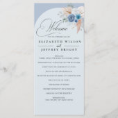 Rustieke kalligrafie Boho Dusty Blue Pampas bruilo Programmakaart (Voorkant)