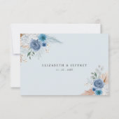 Rustieke kalligrafie Boho Dusty Blue Pampas bruilo RSVP Kaartje (Achterkant)