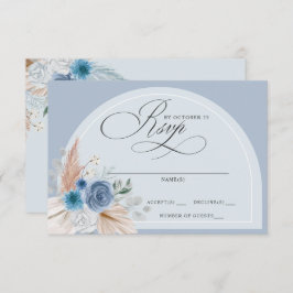 Rustieke kalligrafie Boho Dusty Blue Pampas bruilo RSVP Kaartje