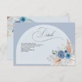 Rustieke kalligrafie Boho Dusty Blue Pampas Detail Informatiekaartje (Voorkant / Achterkant)