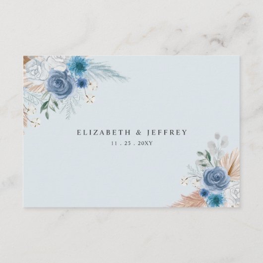 Rustieke kalligrafie Boho Dusty Blue Pampas Detail Informatiekaartje (Achterkant)