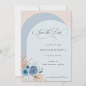 Rustieke kalligrafie Boho Dusty Blue Pampas Save The Date (Voorkant)