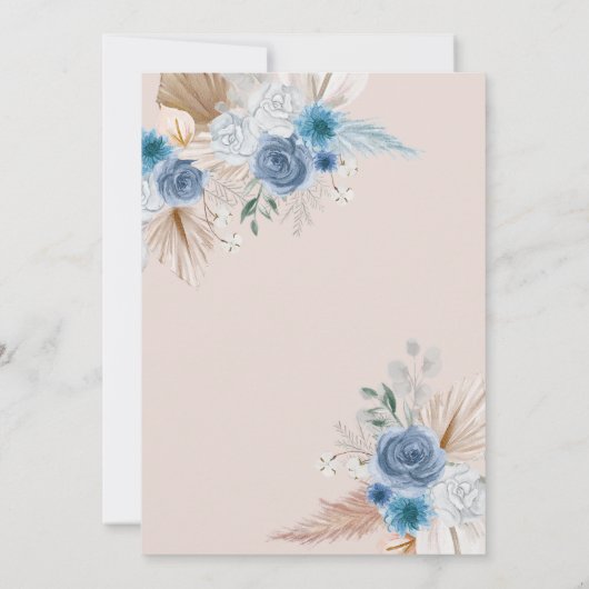 Rustieke kalligrafie Boho Dusty Blue Pampas Save The Date (Achterkant)