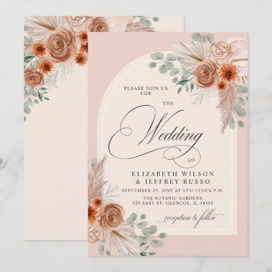 Rustieke kalligrafie Boho terracotta pampas bruilo Kaart (Voorkant / Achterkant)