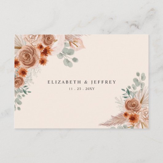 Rustieke kalligrafie Boho Terracotta Pampas Detail Informatiekaartje (Achterkant)