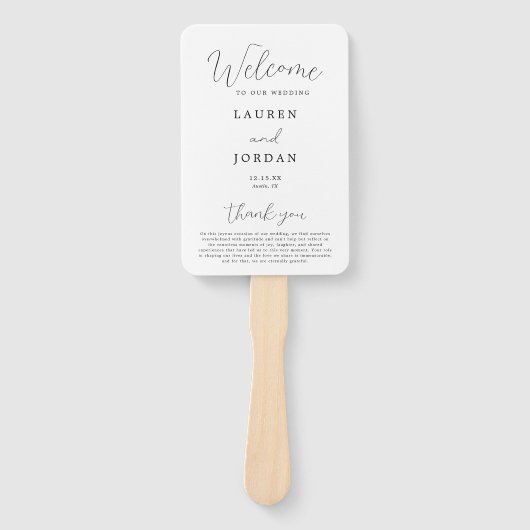 Rustieke kalligrafie bruiloft ceremonie programma handwaaier (Voorkant)