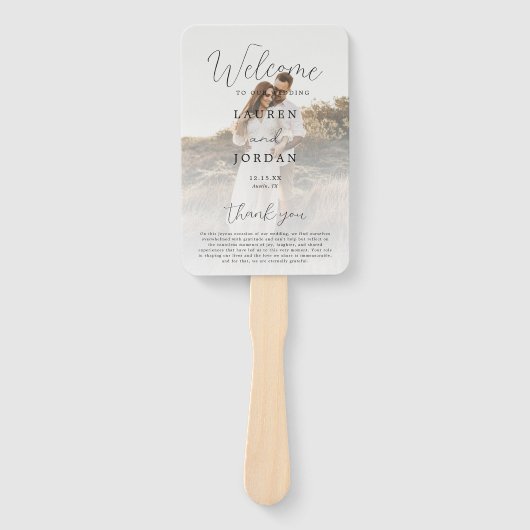 Rustieke kalligrafie bruiloft ceremonie programma handwaaier (Voorkant)