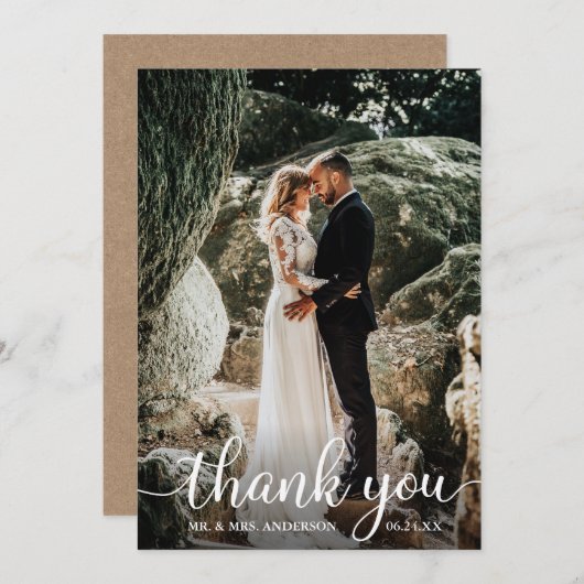 Rustieke kalligrafie bruiloft Dank u Kraft Kaart (Voorkant / Achterkant)