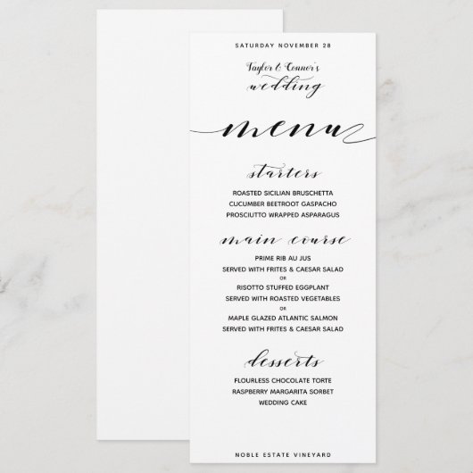 Rustieke kalligrafie bruiloft diner menu (Voorkant / Achterkant)