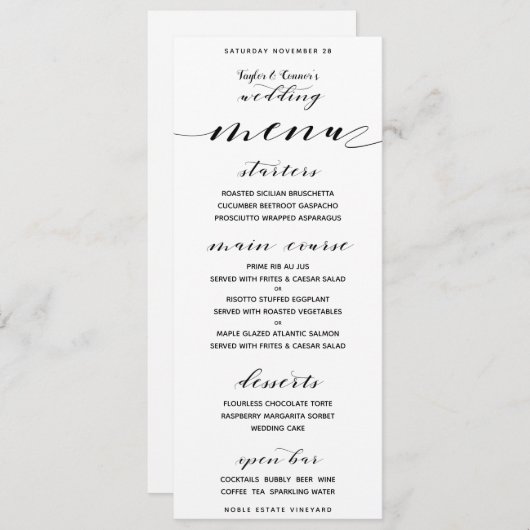 Rustieke kalligrafie bruiloft open bar diner menu (Voorkant / Achterkant)