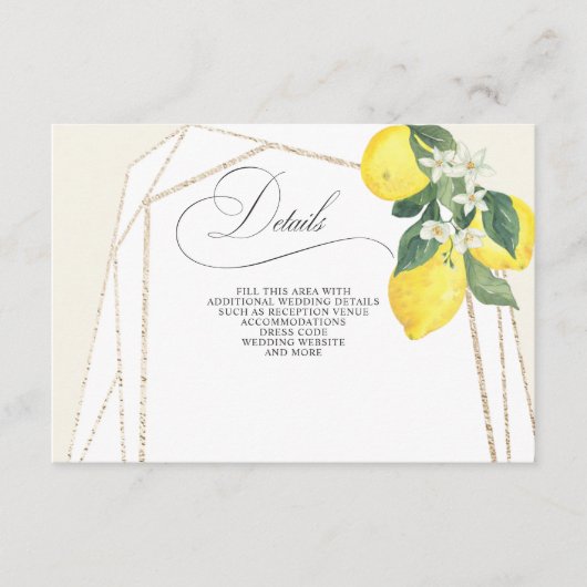 Rustieke kalligrafie Citrus zomer bruiloft Informatiekaartje (Voorkant)