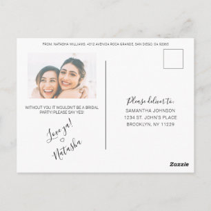 Rustieke Kalligrafie Foto Bruidsmeisje Voorstel Briefkaart