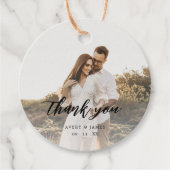 Rustieke kalligrafie foto bruiloft dank u gunst bedankjes labels (Voorkant)