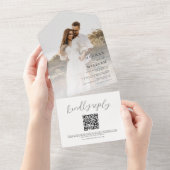 Rustieke kalligrafie foto bruiloft QR-code All In One Uitnodiging (Afscheurbaar)