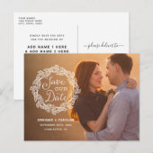 Rustieke kalligrafie foto Save the Date Aankondigingskaart (Voorkant / Achterkant)