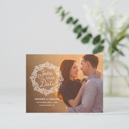 Rustieke kalligrafie foto Save the Date Aankondigingskaart (Staand voorkant)