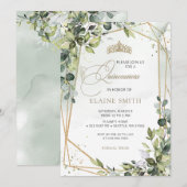 Rustieke kalligrafie groen Eucalyptus quinceanera Kaart (Voorkant / Achterkant)