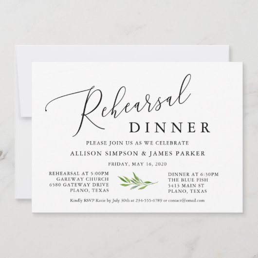 Rustieke kalligrafie groen proefdiners kaart (Voorkant)