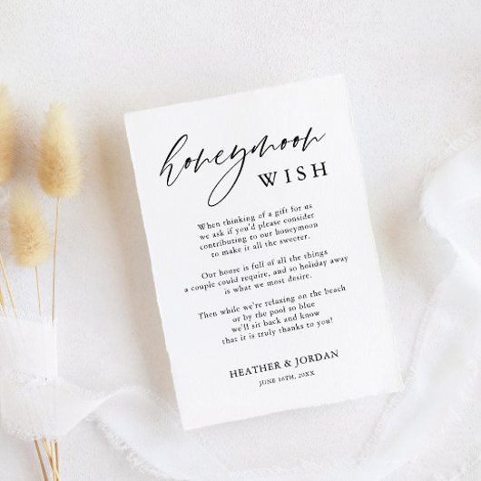 Rustieke kalligrafie huwelijksreis wens informatiekaartje