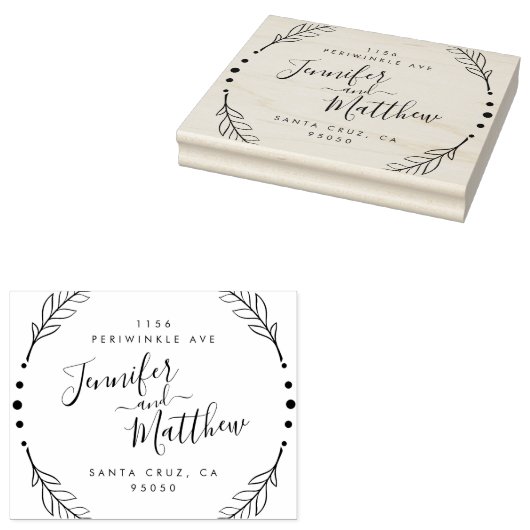 Rustieke kalligrafie krans bruiloft retour adres rubberstempel (Gestempeld)