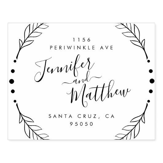 Rustieke kalligrafie krans bruiloft retour adres rubberstempel (Afrduk)