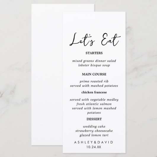 Rustieke kalligrafie Laten we eten bruiloft diner  Menu (Voorkant / Achterkant)
