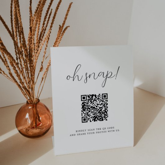 Rustieke kalligrafie Oh Snap QR Code Bruiloft Reclamebord Met Voetstuk