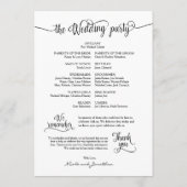 Rustieke kalligrafie, zwart lettertype, huwelijksc programmakaart (Achterkant)