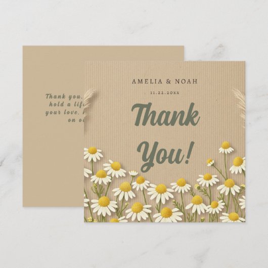 Rustieke kamille bruiloft dank je kaart (Voorkant / Achterkant)