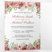 Rustieke kaneel Roos Bloemen Foto Collage Bruiloft Drieluik Uitnodiging (Binnenzijde eerst)