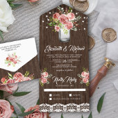 Rustieke Kaneel Roos Bloemige Metselwerk Pot Houte All In One Uitnodiging